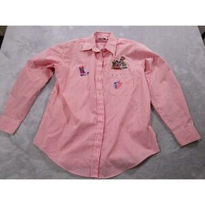 Las Olas Shirt Womens Medium Red‎ White Stripe Western Embroidered Cowboy Boot